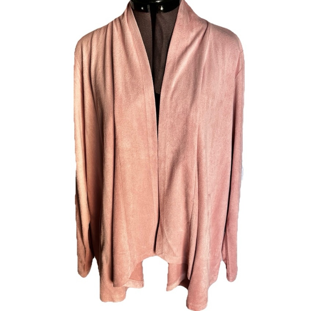 Joan Rivers Women's Med Faux Suede Waterfall Front Cardigan Dusty Rose Pockets